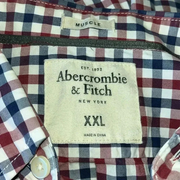 Abercrombie & Fitch Men’s Red Blue Plaid Long Sleeve Button-Down Shirt XXL - Picture 5 of 7
